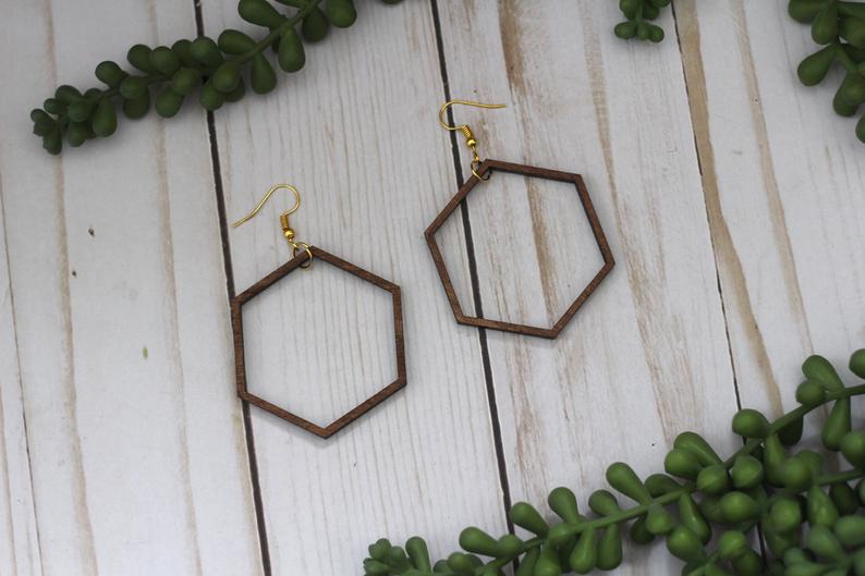 Large Wooden Hexagon Hoop Earrings